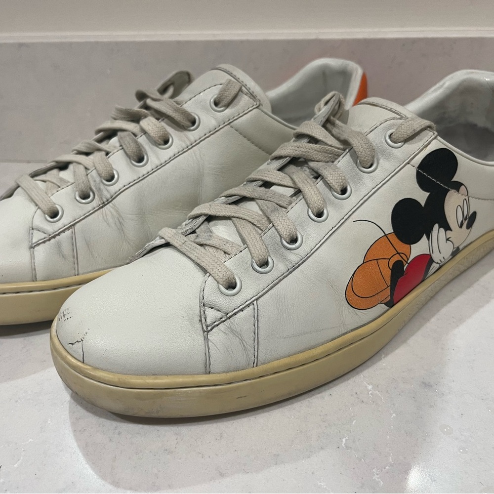 Gucci x Disney collab White and Orange Sneakers with Mickey Design, M9/W10.5 - Picture 2 of 9